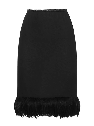 Shop Saint Laurent Feathers Trim Silk Skirt In Black