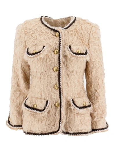 Shop Etro Crewneck Jacket With Fur Effect In Neutrals