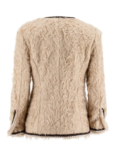 Shop Etro Crewneck Jacket With Fur Effect In Neutrals