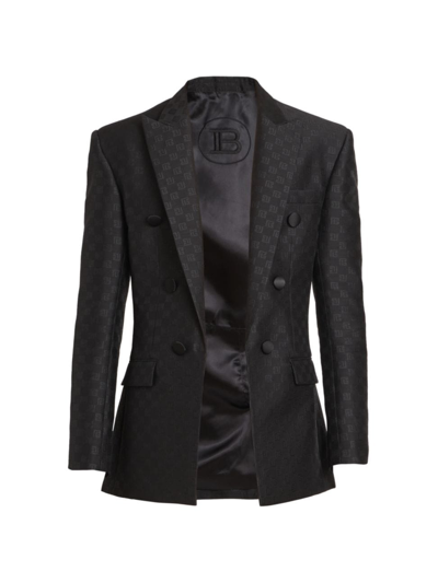 Shop Balmain Men's Virgin Wool Monogram Jacquard Sport Coat In Black