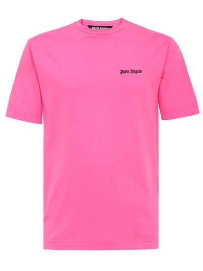Shop Palm Angels Cotton T-shirt With Embroidered Logo In Pink