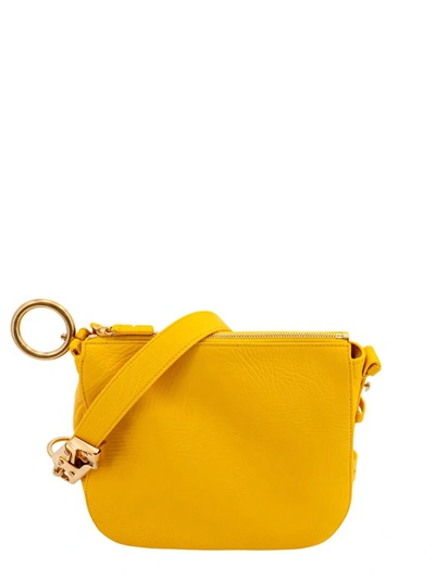 Shop Burberry Leather Shoulder Bag With Metal Rings In Yellow