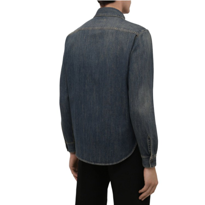 Shop Saint Laurent Blue Cotton Denim Shirt In Grey