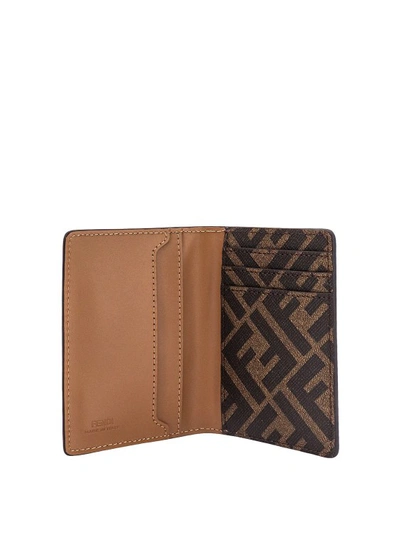 Shop Fendi Leather And Ff Faric Card Holder In Brown