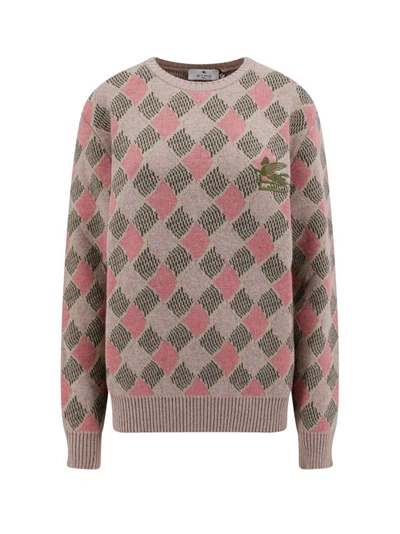 Shop Etro Wool Sweater With Embossed Iconic Embroidery In Pink