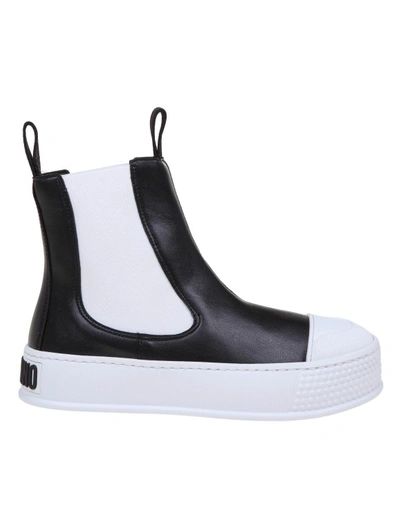 Shop Moschino Bumps & Stripes Sneakers In Black Leather