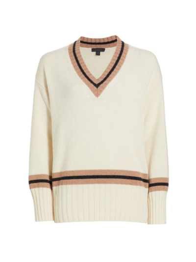 Shop Saks Fifth Avenue Women's Collection Varsity Alpaca-blend Pullover Sweater In Egret