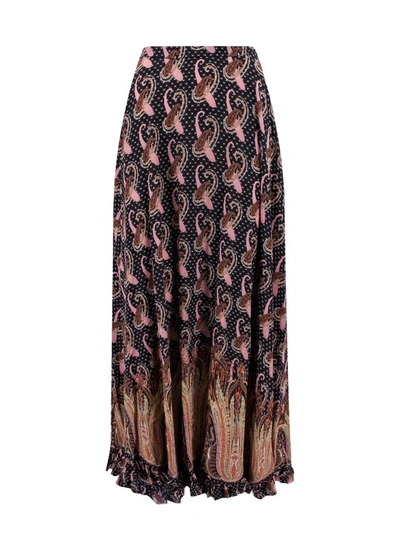 Shop Etro Multicolor Silk Long Skirt In Black
