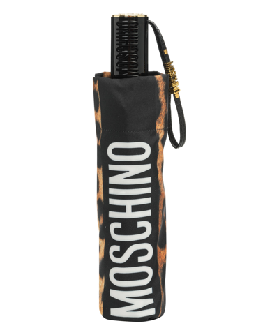 Shop Moschino Openclose Leopard Umbrella In Brown