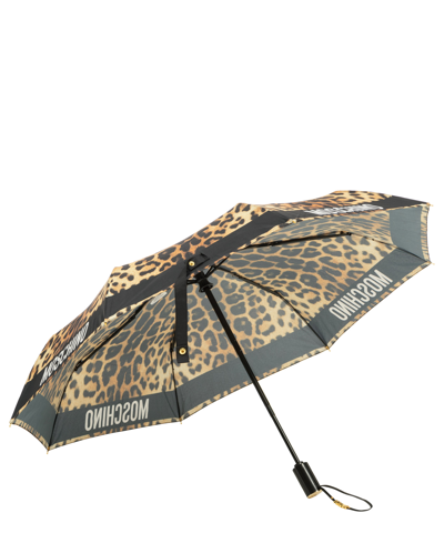 Shop Moschino Openclose Leopard Umbrella In Brown