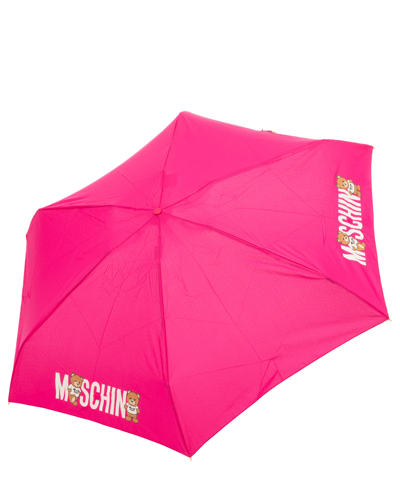 Shop Moschino Supermini Logo With Bears Umbrella In Pink