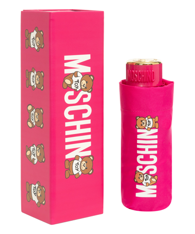 Shop Moschino Supermini Logo With Bears Umbrella In Pink