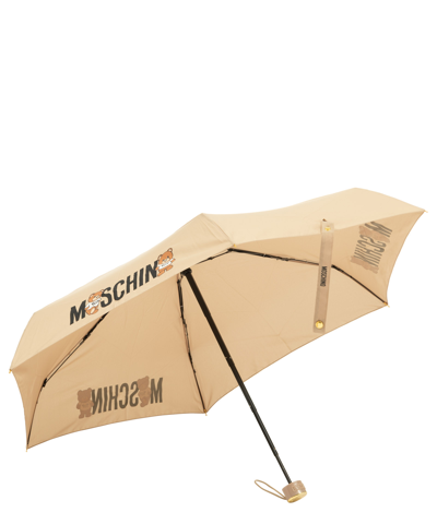 Shop Moschino Supermini Logo With Bears Umbrella In Beige