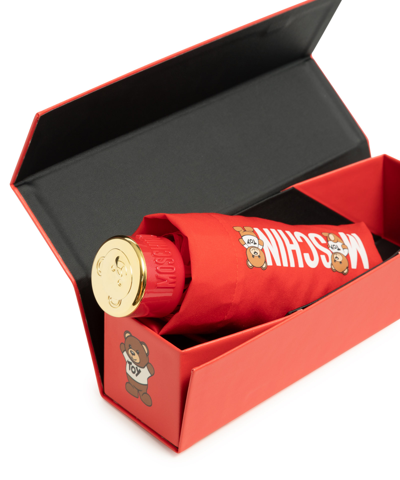 Moschino Supermini Logo With Bears Umbrella In Red
