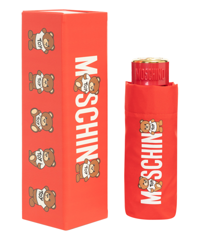 Shop Moschino Supermini Logo With Bears Umbrella In Red