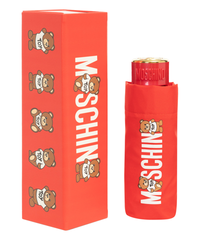 Moschino Supermini Logo With Bears Umbrella In Red