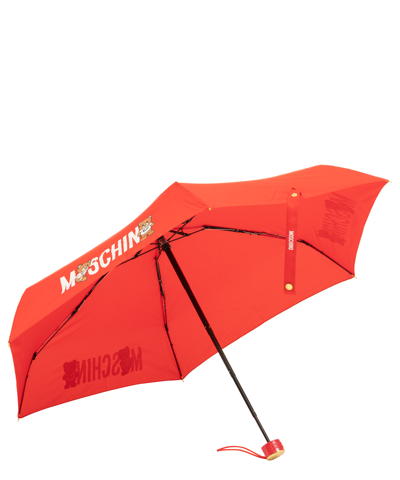 Shop Moschino Supermini Logo With Bears Umbrella In Red