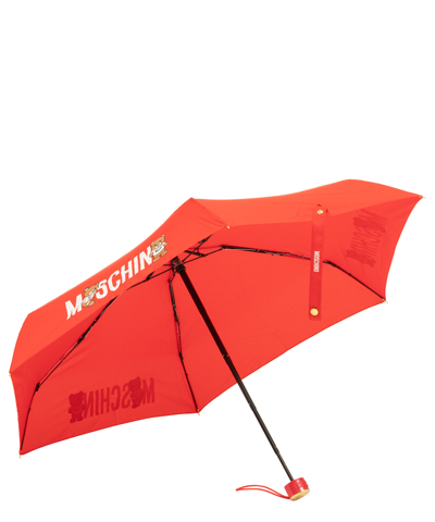 Moschino Supermini Logo With Bears Umbrella In Red