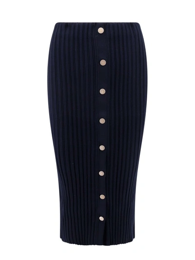 Shop Philosophy Di Lorenzo Serafini Blue Ribbed Viscose Blend Longuette Skirt In Black
