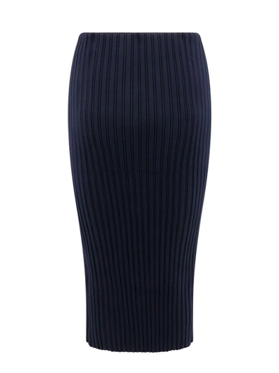 Shop Philosophy Di Lorenzo Serafini Blue Ribbed Viscose Blend Longuette Skirt In Black