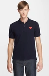 Comme Des Garçons 'play' Piqué Polo With Heart Appliqué In Navy