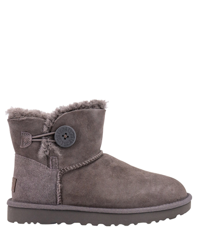 Shop Ugg Mini Bailey Button Ankle Boots In Grey