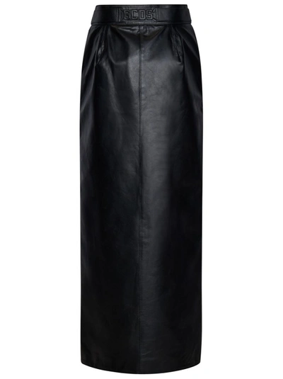 Shop Gcds Black Leather Midi Skirt
