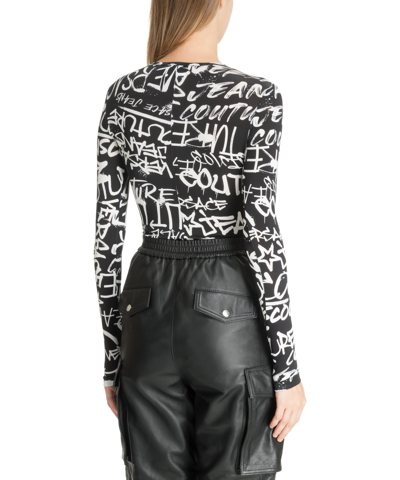 Shop Versace Jeans Couture Logo Graffiti Bodysuit In Black