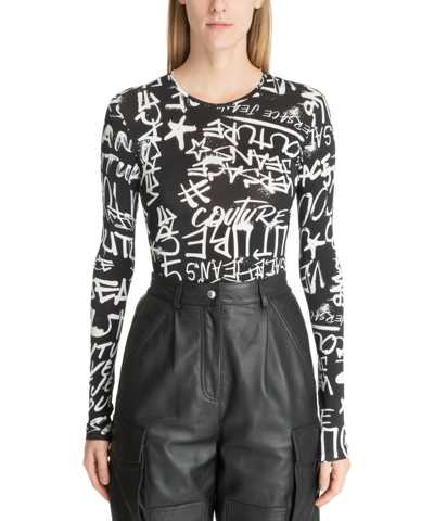 Shop Versace Jeans Couture Logo Graffiti Bodysuit In Black