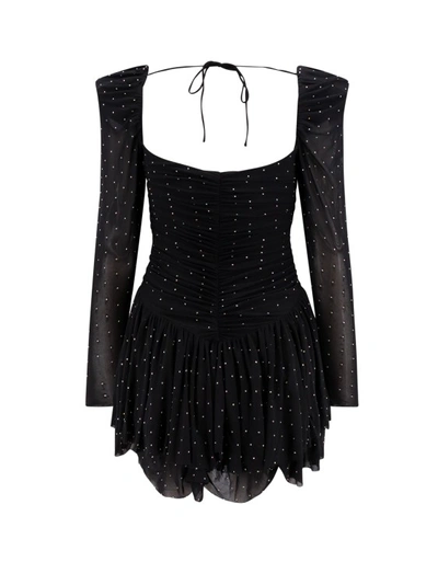 Shop Rotate Birger Christensen Mesh Dress With All-over Rhinestones In Black