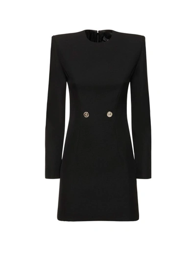 Shop Versace Black Virgin Wool Mini Dress