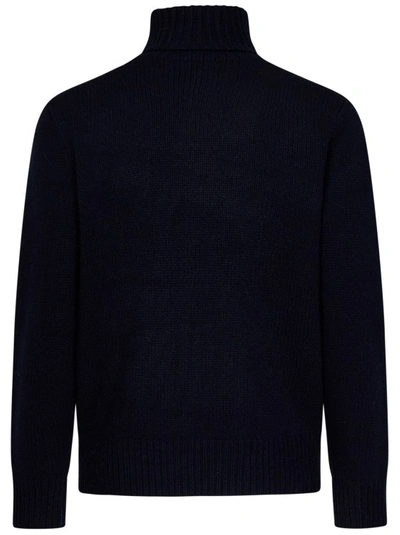Shop Polo Ralph Lauren Navy Blue Knit Roll Neck Sweater In Black