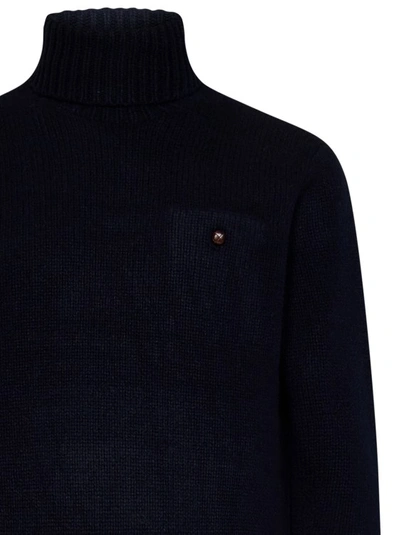 Shop Polo Ralph Lauren Navy Blue Knit Roll Neck Sweater In Black
