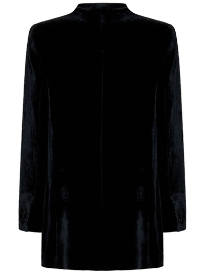 Shop Alberta Ferretti Black Double-breasted Velvet Blazer