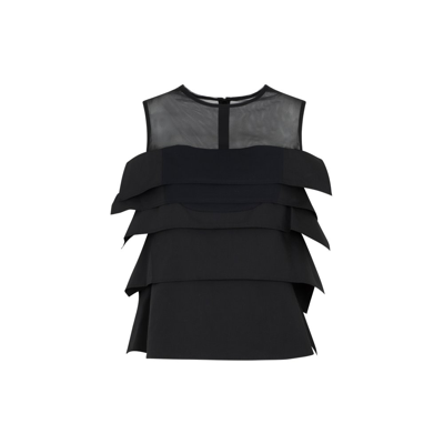 Shop Sacai Ruffled Panelled Sleeveless Crewneck Top In Black