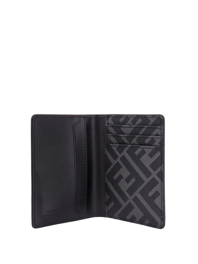 Shop Fendi Leather And Ff Faric Card Holder In Black