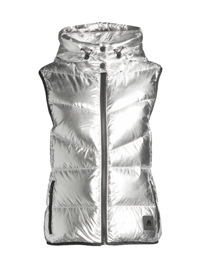 Shop Moose Knuckles Women's Park Metallic Down Puffer Vest In Silver