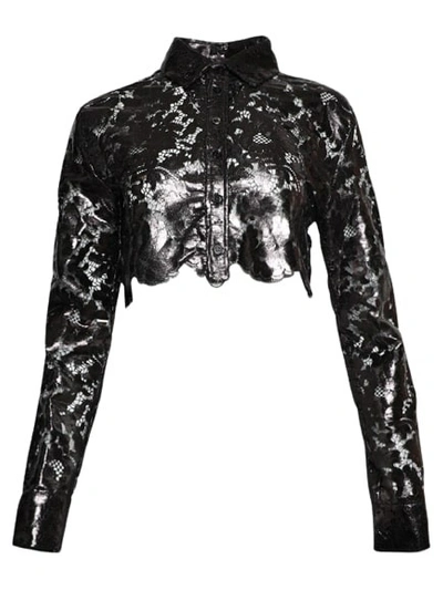 Shop Coperni Lace Cropped Shirt In Black
