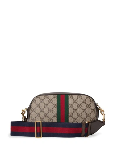 Shop Gucci Ophidia Gg Patterned Satchel In Brown