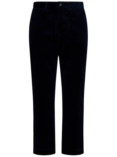 Shop Polo Ralph Lauren Blue Stretch Cotton Corduroy Tapered Trousers In Black
