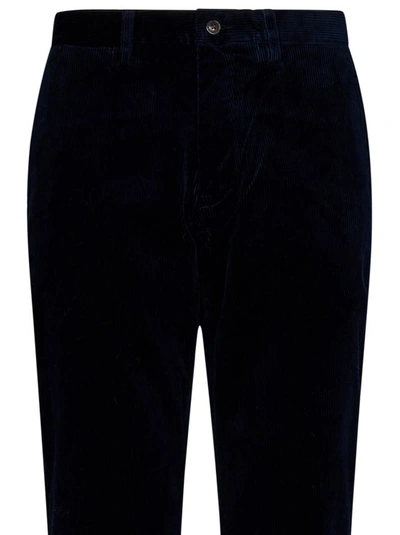 Shop Polo Ralph Lauren Blue Stretch Cotton Corduroy Tapered Trousers In Black
