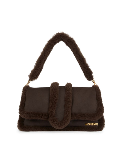 Shop Jacquemus Women's Le Bambimou Doux Shearling Shoulder Bag In Dark Brown