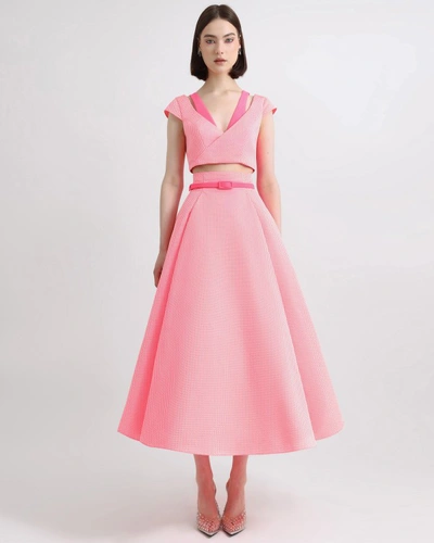Shop Gemy Maalouf Cropped Jacquard Top And Flared Jacquard Skirt - Sets In Pink