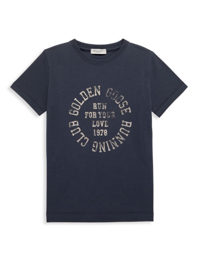 Shop Golden Goose Little Boy's & Boy's 'running Club' T-shirt In Sea Storm