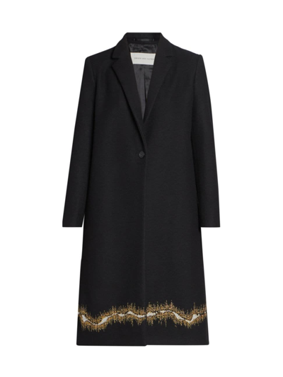Shop Dries Van Noten Women's Richy Embroidered Wool Overcoat In Black