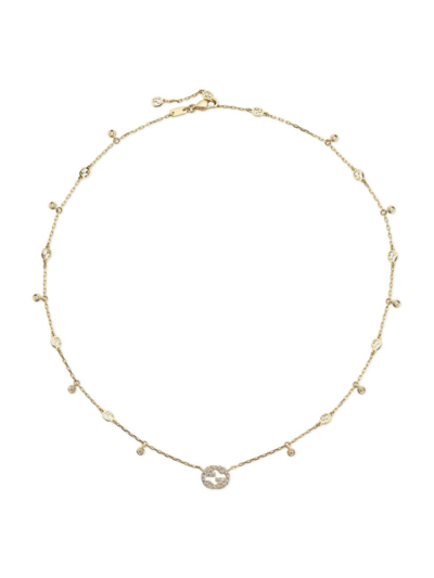 Shop Gucci Women's Interlocking G 18k Yellow Gold & 0.27 Tcw Diamond Station Necklace