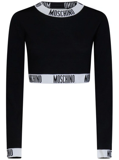 Shop Moschino Black Knit Long-sleeved Cropped Top