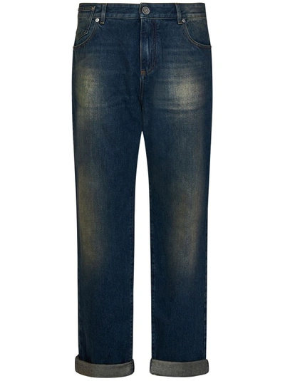 Shop Balmain Dark Blue Straight-fit Vintage Cotton Denim Jeans
