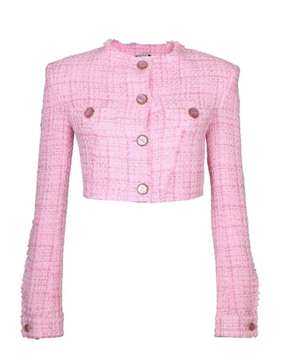 Shop Gcds Pink Cropped Tweed Jacket