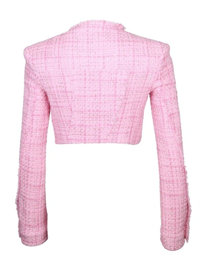 Shop Gcds Pink Cropped Tweed Jacket